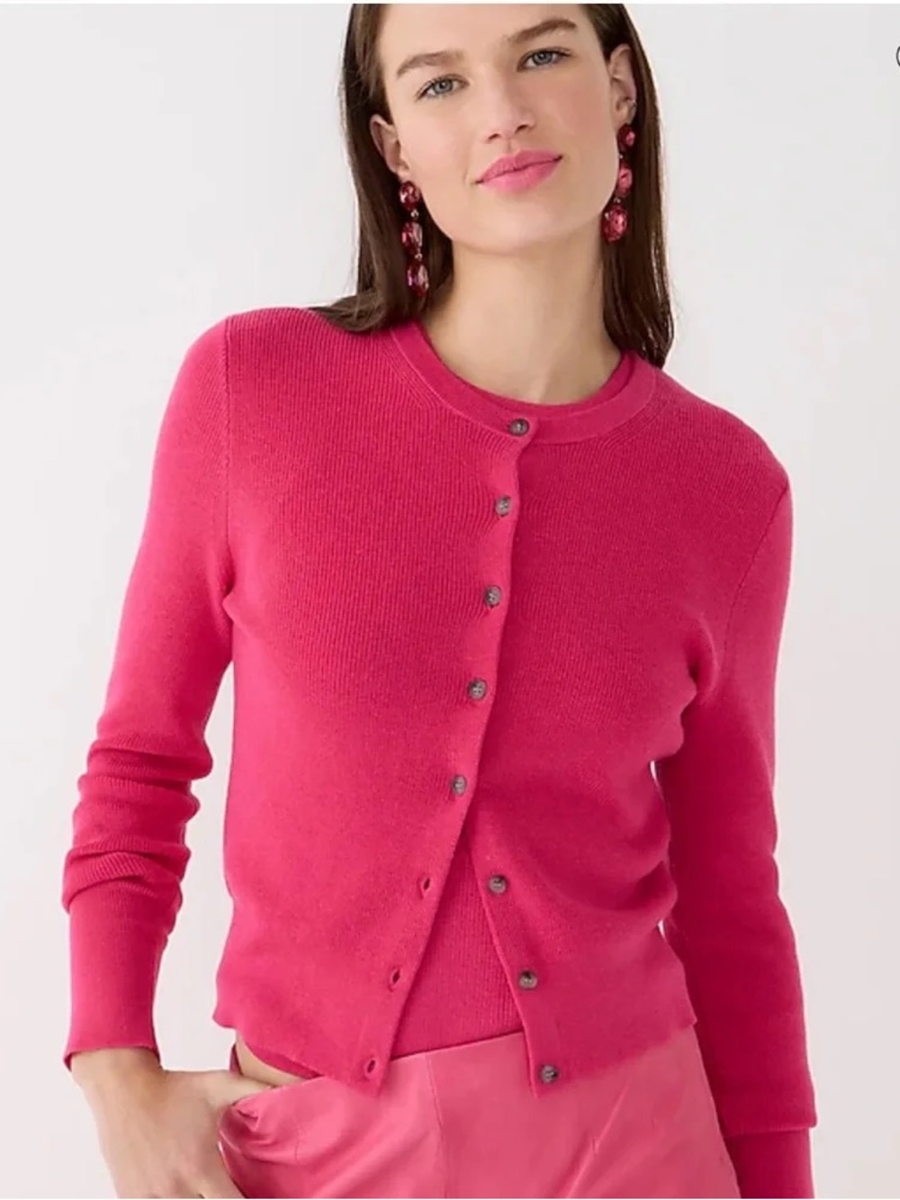 J. Crew Ribbed Jackie Cardigan Sweater silk blend in pink size XL